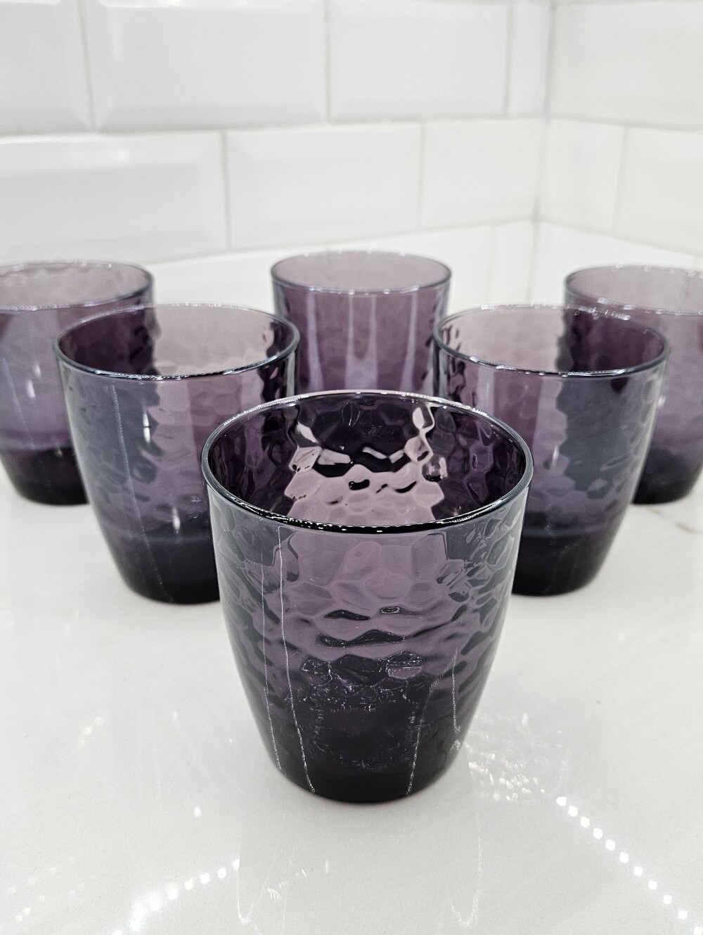 VTG Bormioli Rocco Amethyst Purple Hammered Drinking Glasses Tumblers 12oz Set 6